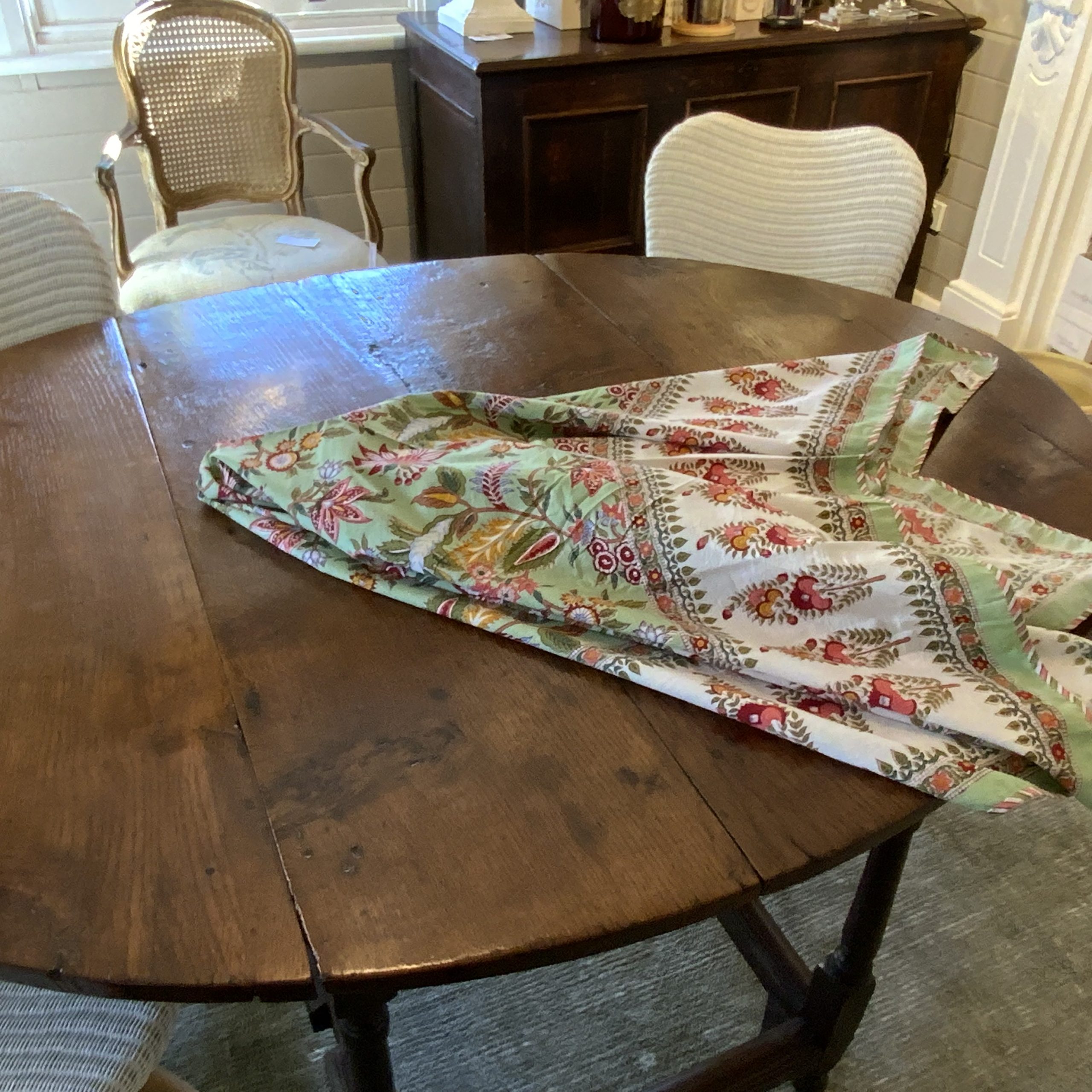 Anokhi Block Printed TableCloth Round 175cm Sage Natural Living