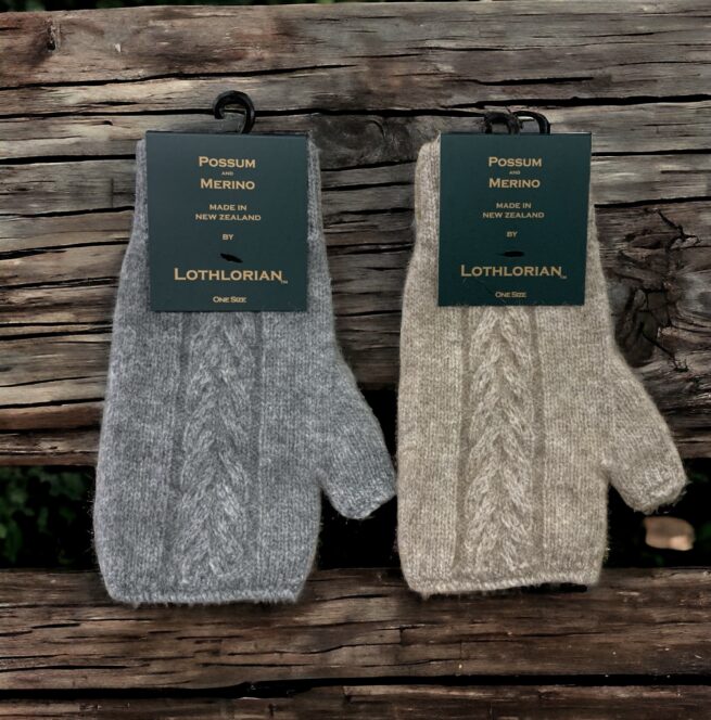 Lothlorian Possum Merino Cable Fingerless Mittens