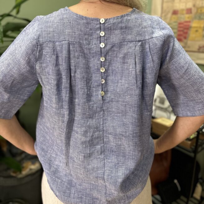 Blueberry Italia Chambray Button Back Top Back