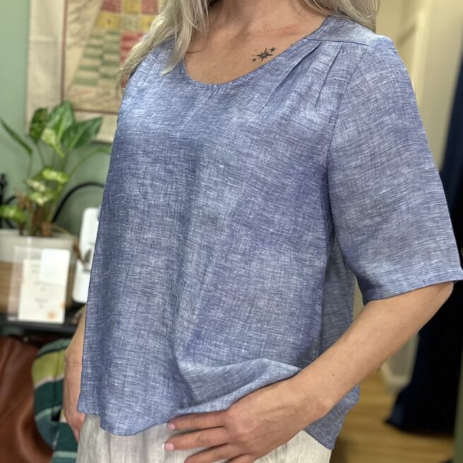 Blueberry Italia Chambray Button Back Top