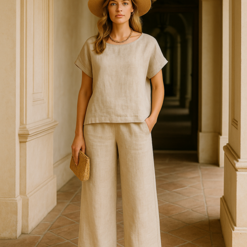 Lulu wide leg linen pants in flax