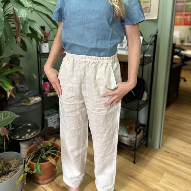 Lulu et cie straight leg linen pants flax 2