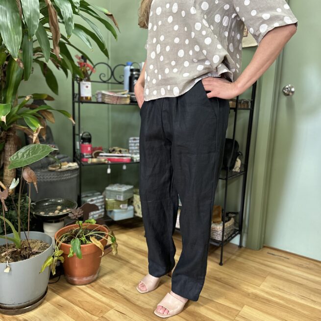 Lulu et cie wide leg linen pants black