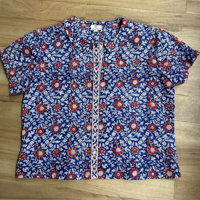 Anokhi Peter Pan Collar Shirt Blue Floral