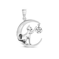 Cat Moon Pentagram Sterling silver pendant