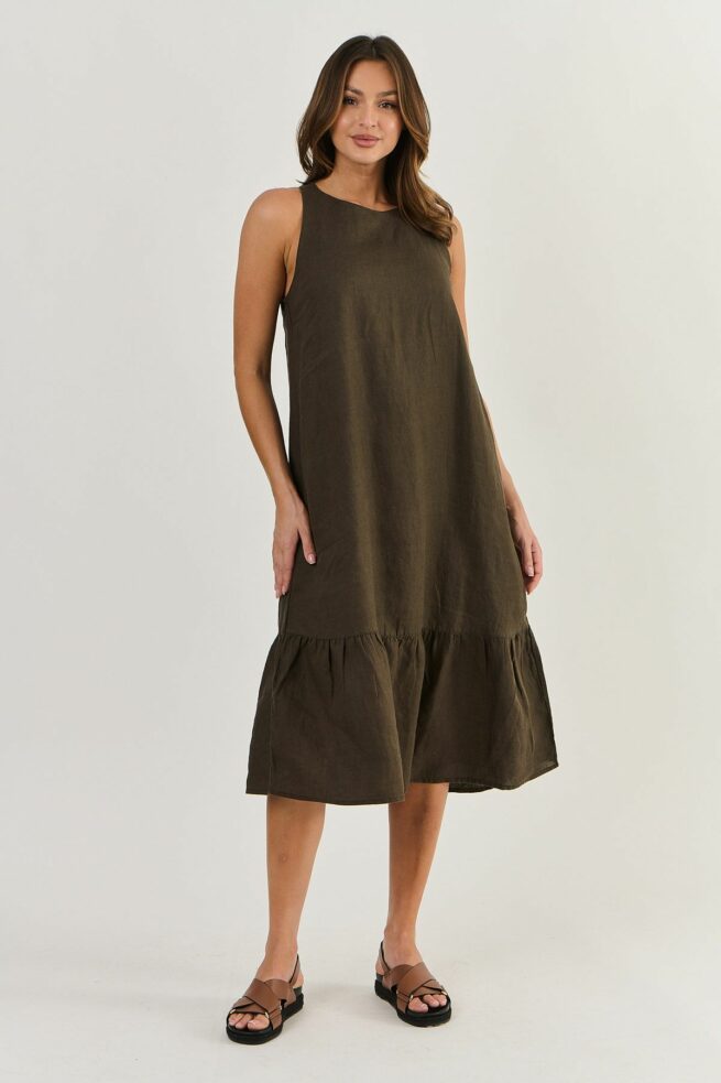 Naturals by O&J Linen Dress Espresso GA440