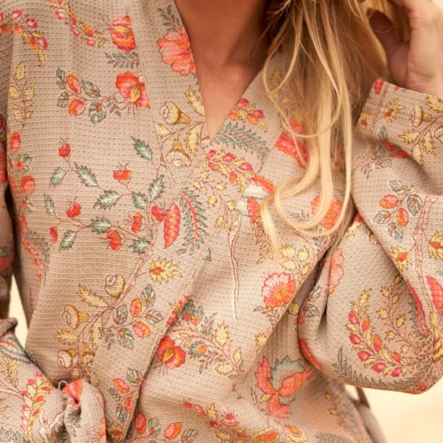 Frida Waffle Bathrobe Beige Floral