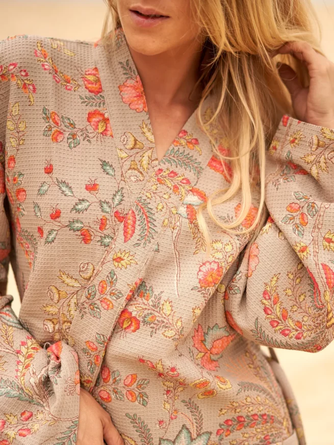 Frida Waffle Bathrobe Beige Floral