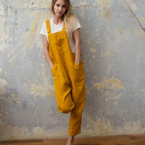 Nicci Overalls Yellow Linen