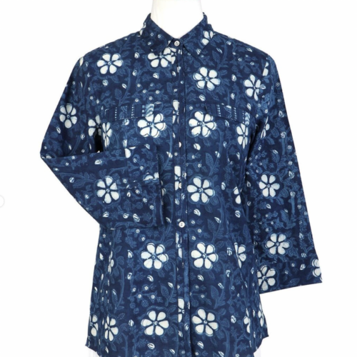 Anokhi Oriel Shirt in Barmer Flower Indigo