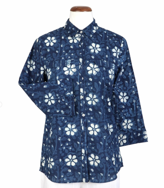 Anokhi Oriel Shirt in Barmer Flower Indigo