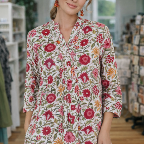 Anokhi Smock Shirt Red Floral