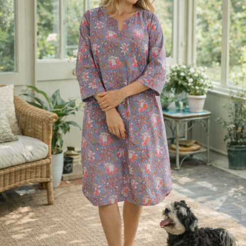 Block Printed Cotton Sleep Kurta | Lightweight Cotton Summer Nightie