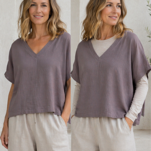 Lulu et Cie Chariot Batwing Linen Cotton Top