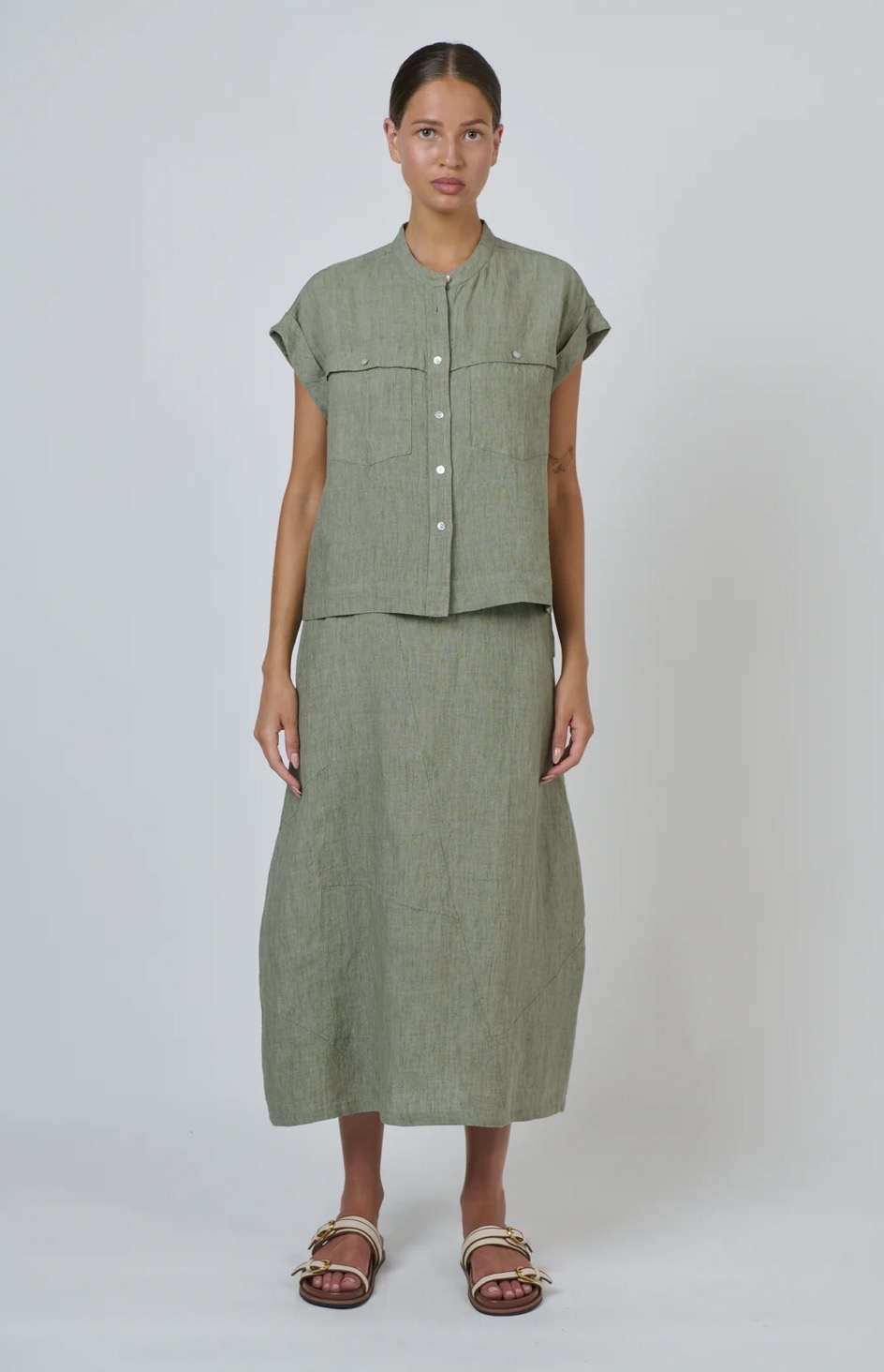 Naturals by O&J GA736 Linen Skirt Artichoke